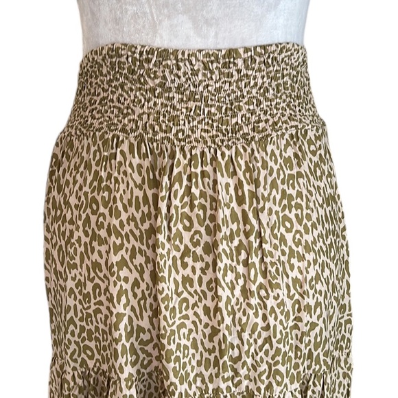 Sea Lustre Cruz Tan Leopard Tiger Animal Print Smocked Tiered Maxi Skirt - XS - Picture 9 of 14